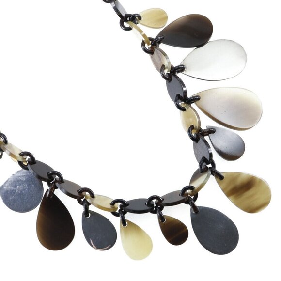 HERMES teardrop Necklace Brown/Silver Buffalo horn/Silver925 50g Women - Picture 1 of 5